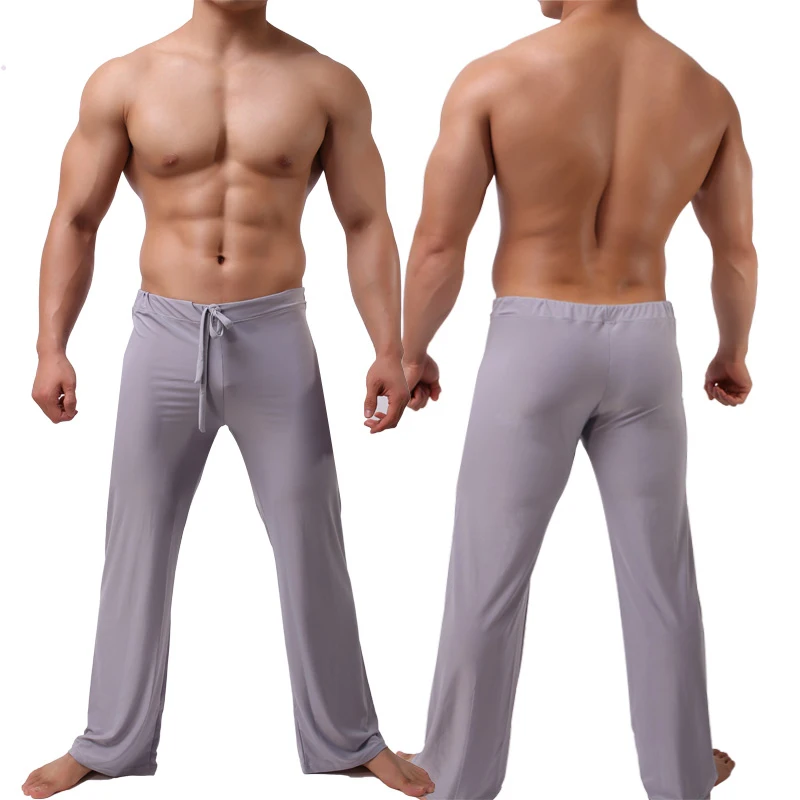 Мужские сексуальные прозрачные пижамные штаны, шелковые прозрачные леггинсы, спандекс, нижнее белье для отдыха - Цвет: Серый