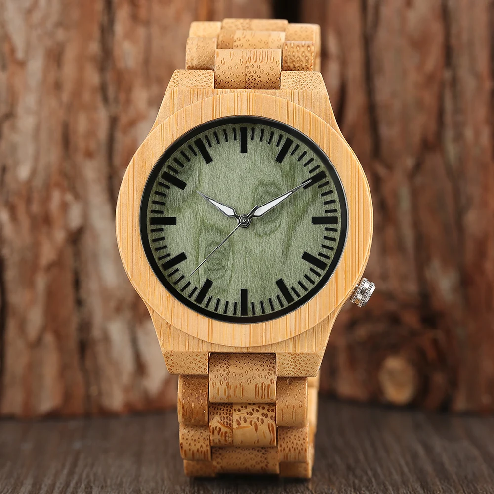 Nature Wood Wristwatch Green Dial Men Modern Analog Women Full Bamboo