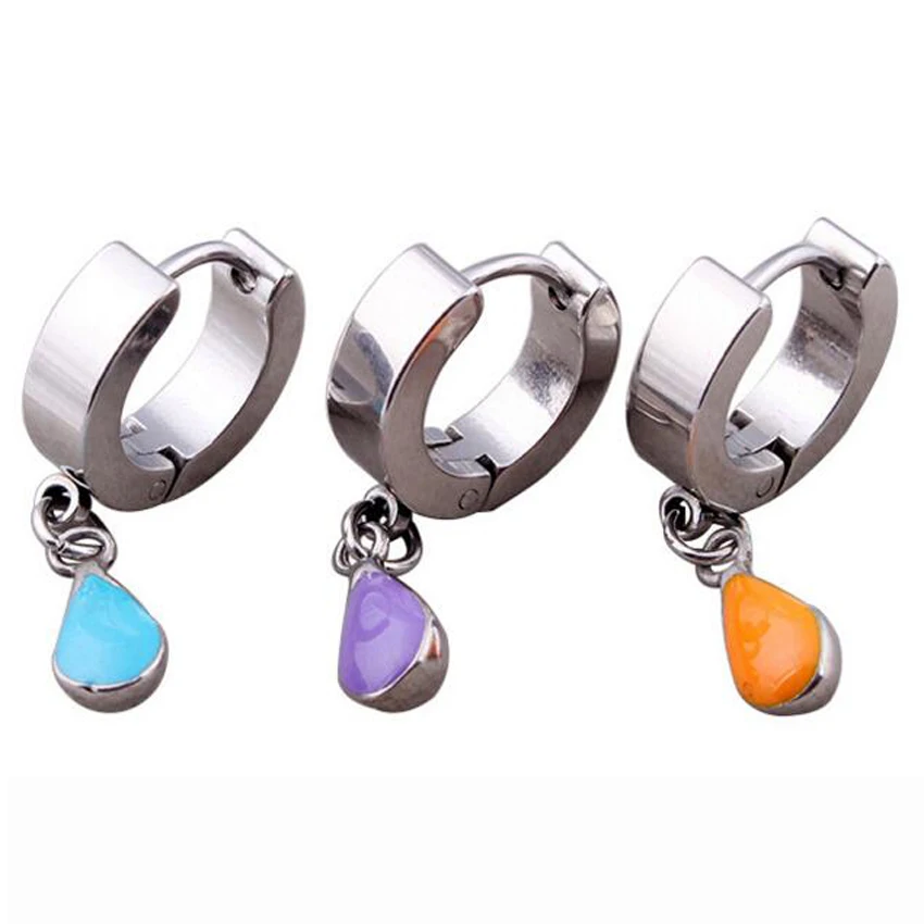 

1 piece 316L Brand New Water Drop Stainless Steel Round Hoop Earrings Colorful Drip Korean Cute small Circle Ear Jewelry
