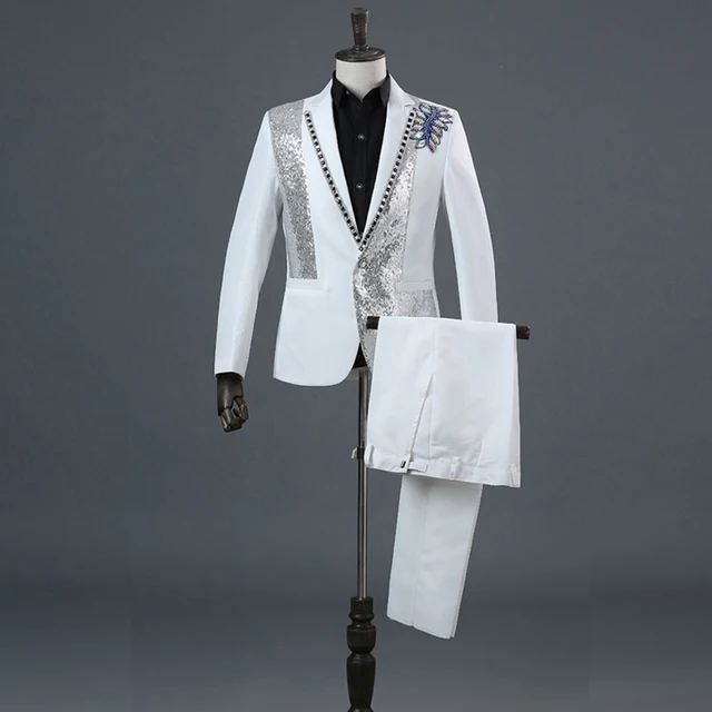 Buy Black One Button Diamond Embroidery Sequin Suit Men Brand Slim Glitter