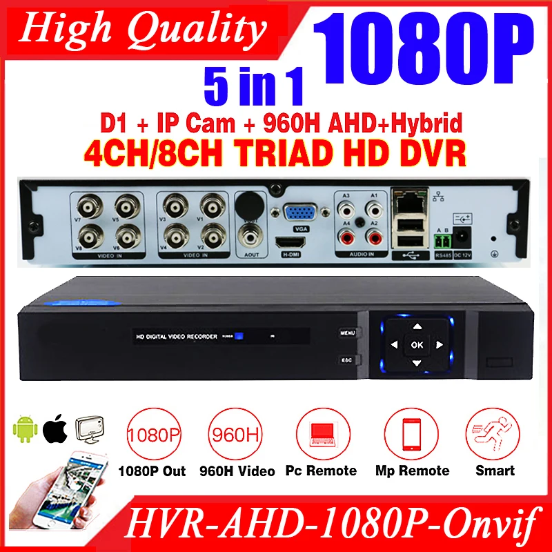 AHDM DVR 4-канальный 8-канальный CCTV AHD HVR аналоговые цифровые гибридные видеорегистраторы/720 P 1080P NVR 4in1 видео Регистраторы для AHDL Камера IP Камера HDMI VGA