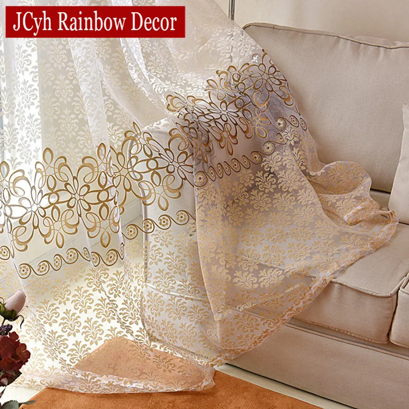 

Modern Flora Tulle Curtains For Living Room Bedroom Blue Voile Sheer Curtains For Window Kitchen Door Curtain Fbric Drapes