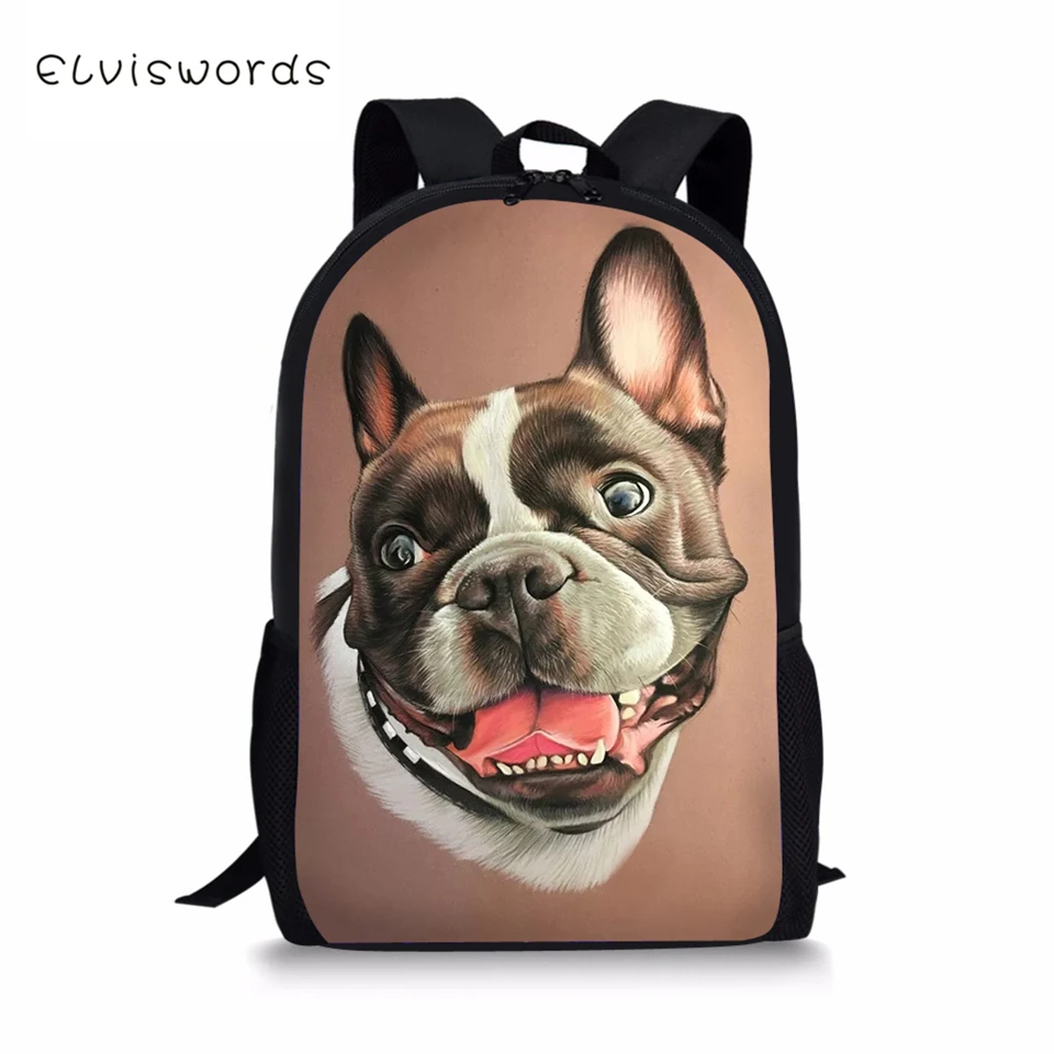 

ELVISWORDS Kids School Bags Cute Children's Travel Backpack Kawaii Bulldogs Prints Pattern School Toddler Backpack for Boys