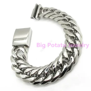 

142g High Polishing Silver Color 316L Stainless Steel Huge Heavy 22mm*23cm Men's Cuba Link Bracelets Bangles Strong Jewelry