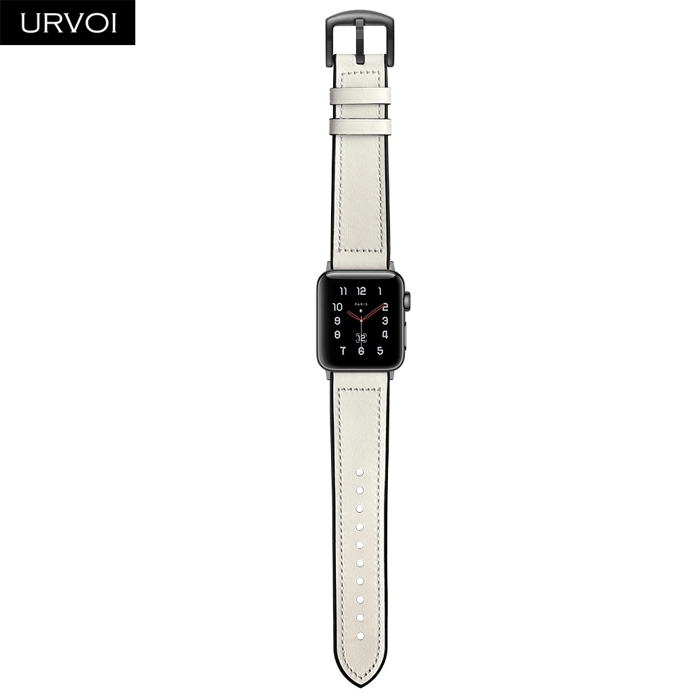 URVOI ремешок для apple watch серии 4, версия 1, 2, 3, ремешок кожаный ремешок Силиконовая задняя крышка для наручных часов iwatch, пояс из дышащего материала 38/40 42/44 мм, черные, с ремешками на пряжках