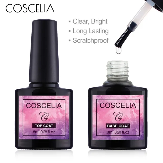 COSCELIA Soak Off Gel Professional 8ml Gel Polish Base Coat and Top