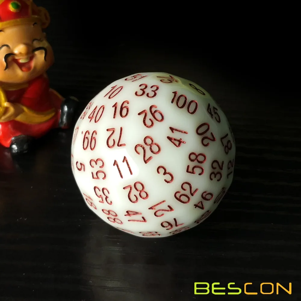 Bescon Super Jade Glow in Dark Polyhedral Dice 100 Sides, Luminous D100 die, 100 Sided Cube, Glowing D100 Game Dice 3
