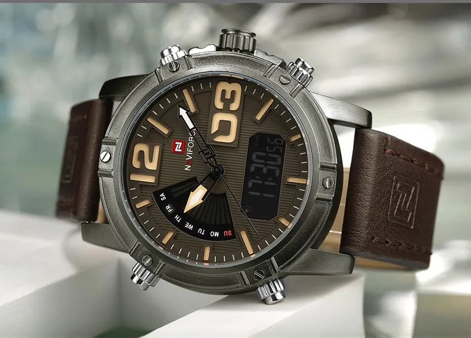 2019 NAVIFORCE Men's Fashion Sport Watches Men Quartz Analog Date Clock Man Leather Military Waterproof Watch Relogio Masculino