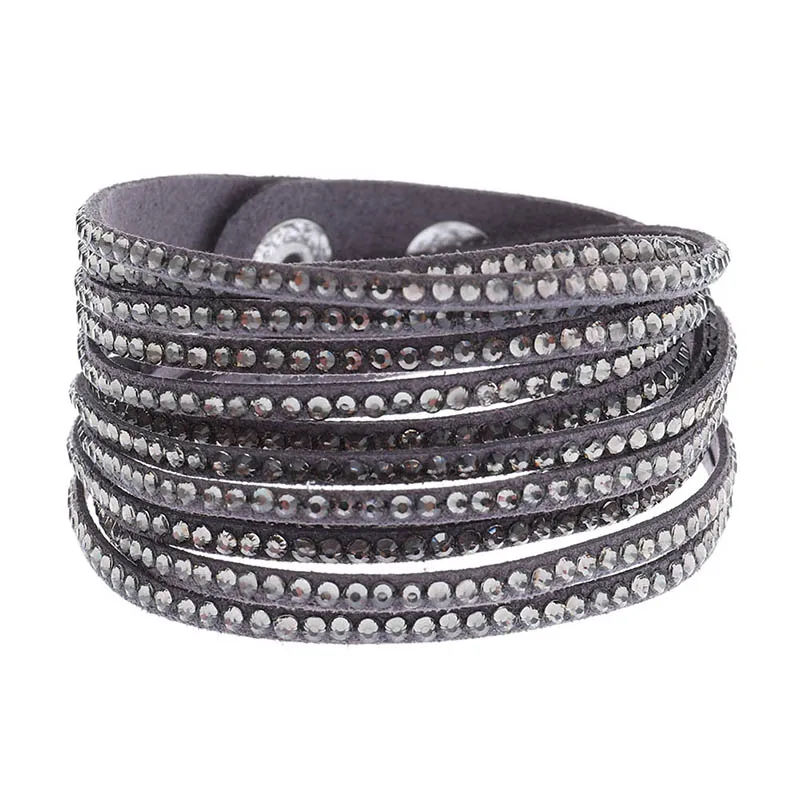 Кожаный браслет в стиле панк со стразами, браслет с кристаллами, многослойные браслеты для женщин, очаровательные массивные модные ювелирные изделия