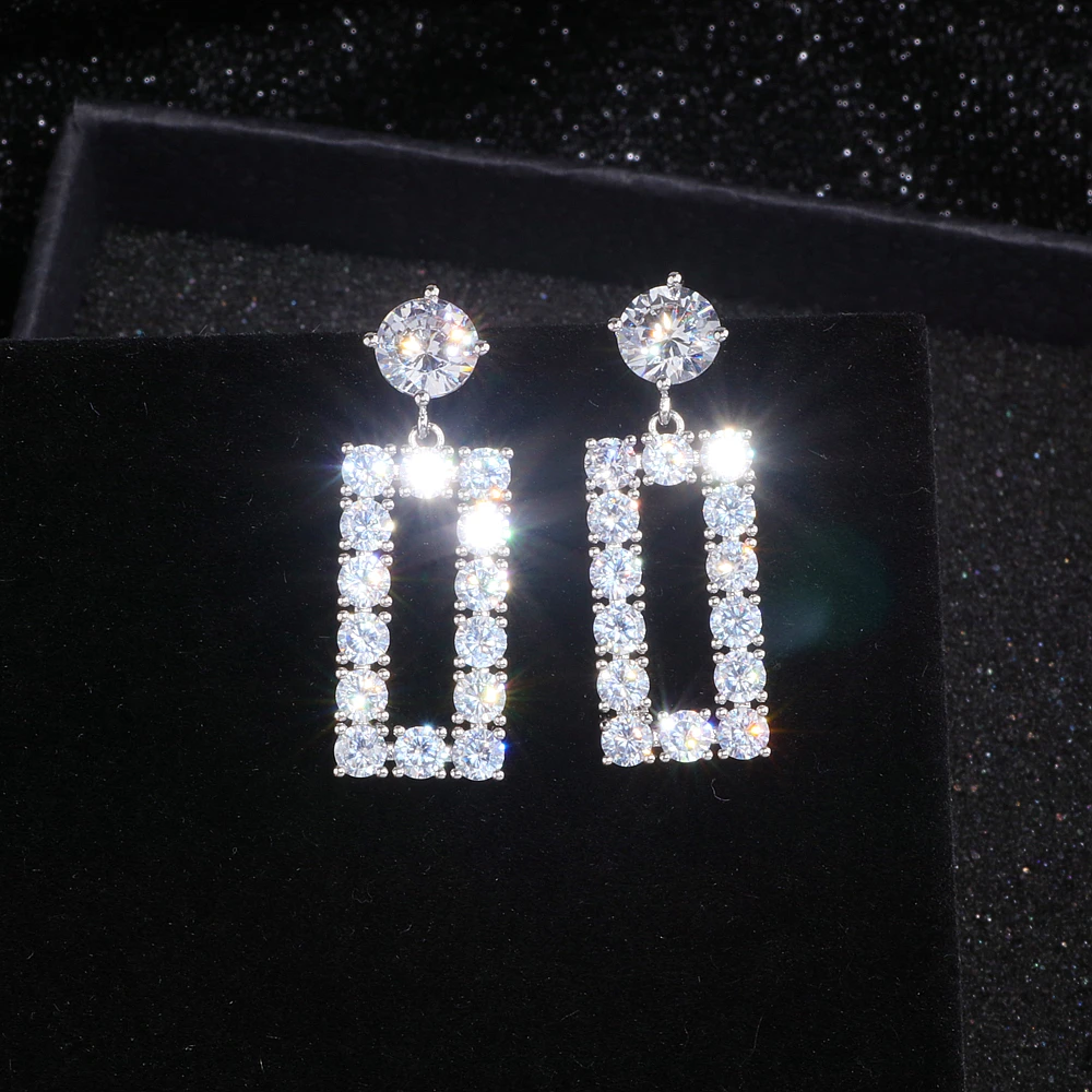 Роскошные Прозрачные Серьги-капли с кубическим цирконием для женщин, серебряные серьги с квадратным кристаллом, женские свадебные ювелирные изделия, подарок WX250