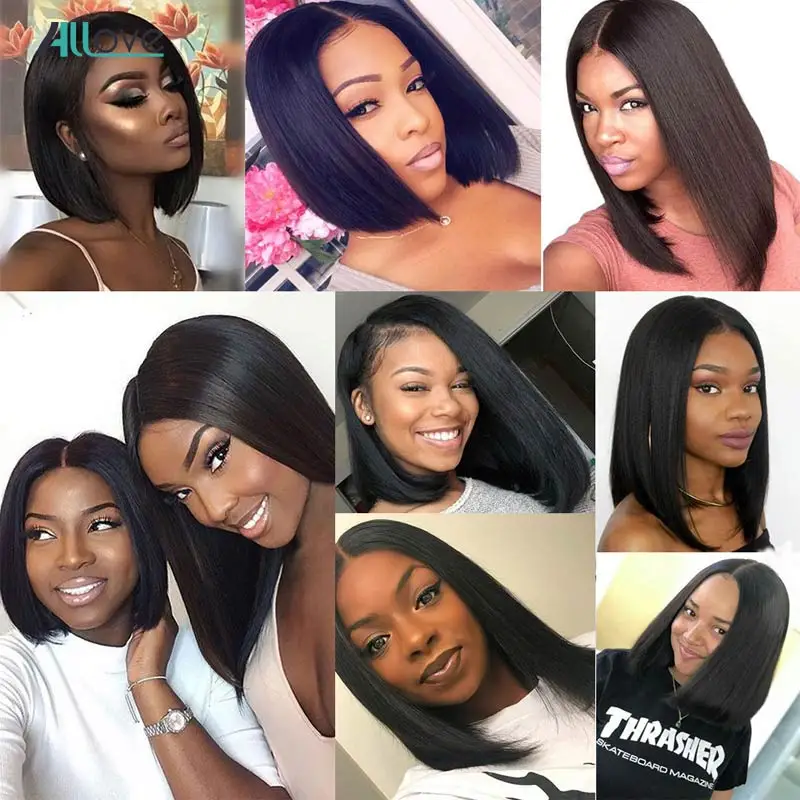 Allove Short Lace Front Human Hair Wigs Bob Wig For Black Women Brazilian Remy Straight Bob Lace Front Wigs 180% Density