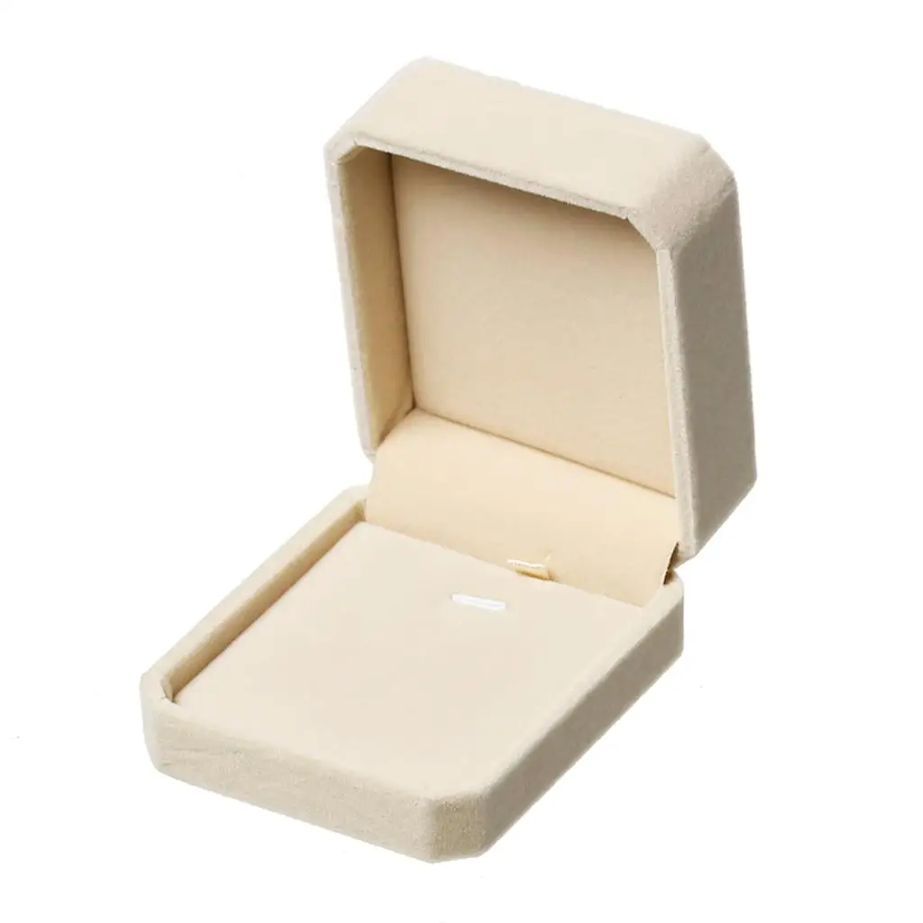Plastic + Velvet + Foam Jewelry Ring Gift Boxes Rectangle Beige 8.3cm(3
