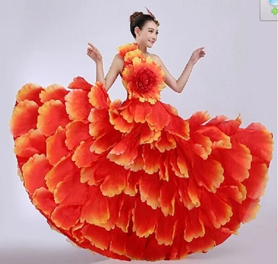 Фламенко платье для танцев испанский танец костюм лепесток испанского фламенко, хорового пения или платье с головным убором в виде цветка 540 360 дропшиппинг - Цвет: 360 red