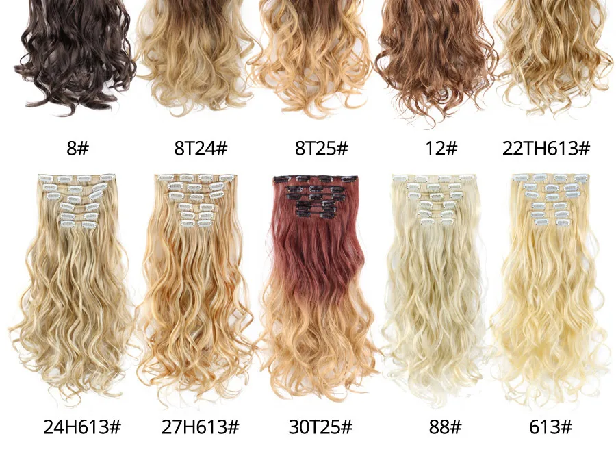 Alileader, 140 г, 16 клипс, длинные волнистые прически, синтетические волосы с эффектом омбре на клипсах для наращивания, термостойкие накладные волосы, блонд, коричневый