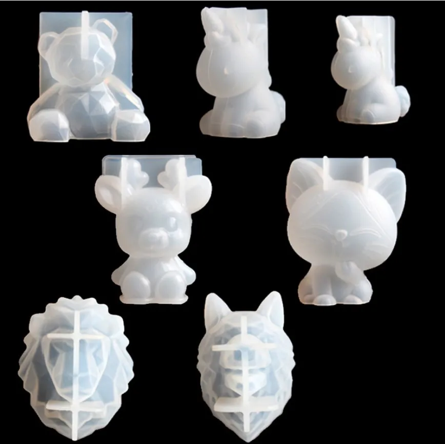 

Transparent Unicorn Silicone Epoxy Resin Molds Geometry Bear Rabbit Mould Animal Aromatherapy Candle Making Form Decoration Tool