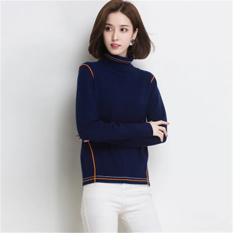 Чистая шерсть Твердые вязать женщин в Корейском стиле шнуровка провода водолазка тонкий пуловер свитер серый 3 вида цветов M-3XL