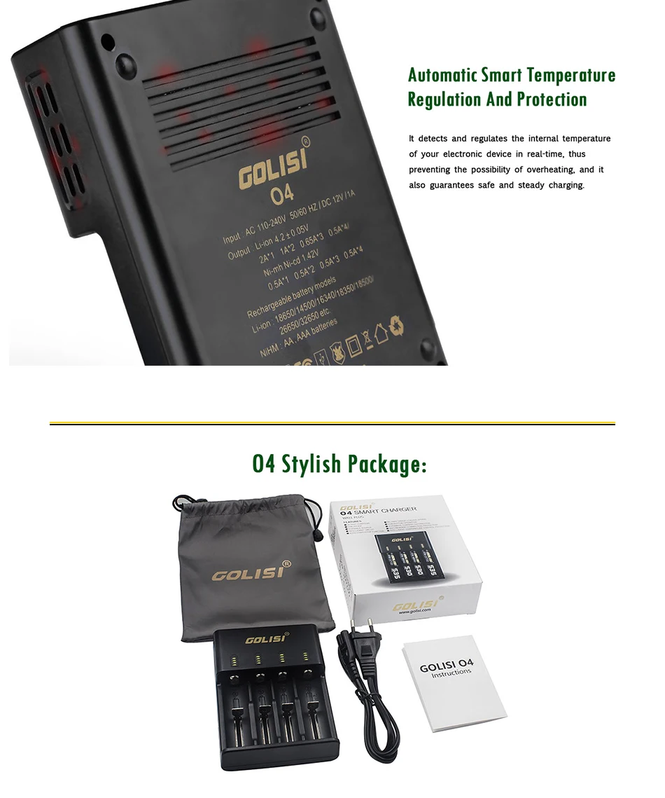 Golisi Digi зарядное устройство O2/Digi зарядное устройство O4 Li-Ion 0.5A/1A/2A зарядное устройство US Plug