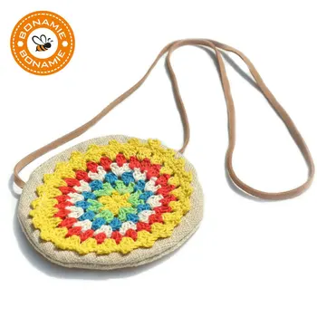 

BONAMIE National Handmade Weave Girls Mini Crossbody Bags Kid Snack bag Cotton Messenger Bag Women Casual Floral Shoulder Bag