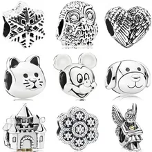 Винтажные панк тибетского серебристого цвета Микки сова кошка собака Подвески в виде звезд бусины подходят Pandora Браслеты ожерелья для женщин