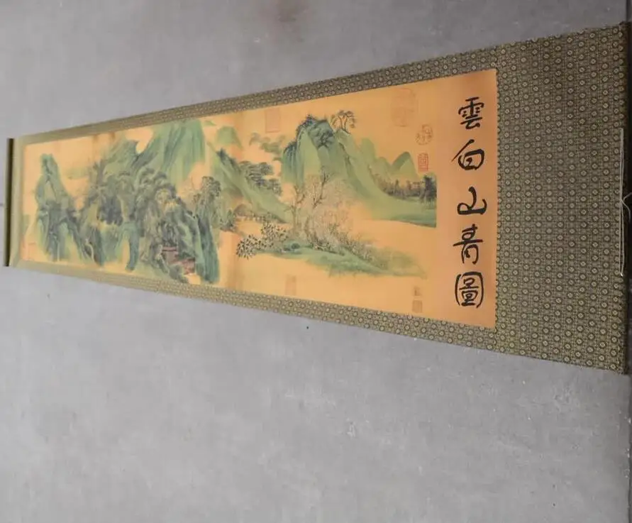 

Collection chinese old paper Calligraphy painting, White clouds Green mountain painting , home wall decoration antique painting