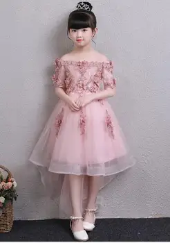 

2018 High Quality Handmade weddings Appliques Tulle Evening Party Dresses Half Sleeve Baby Christening Mermaid Girls Dresses