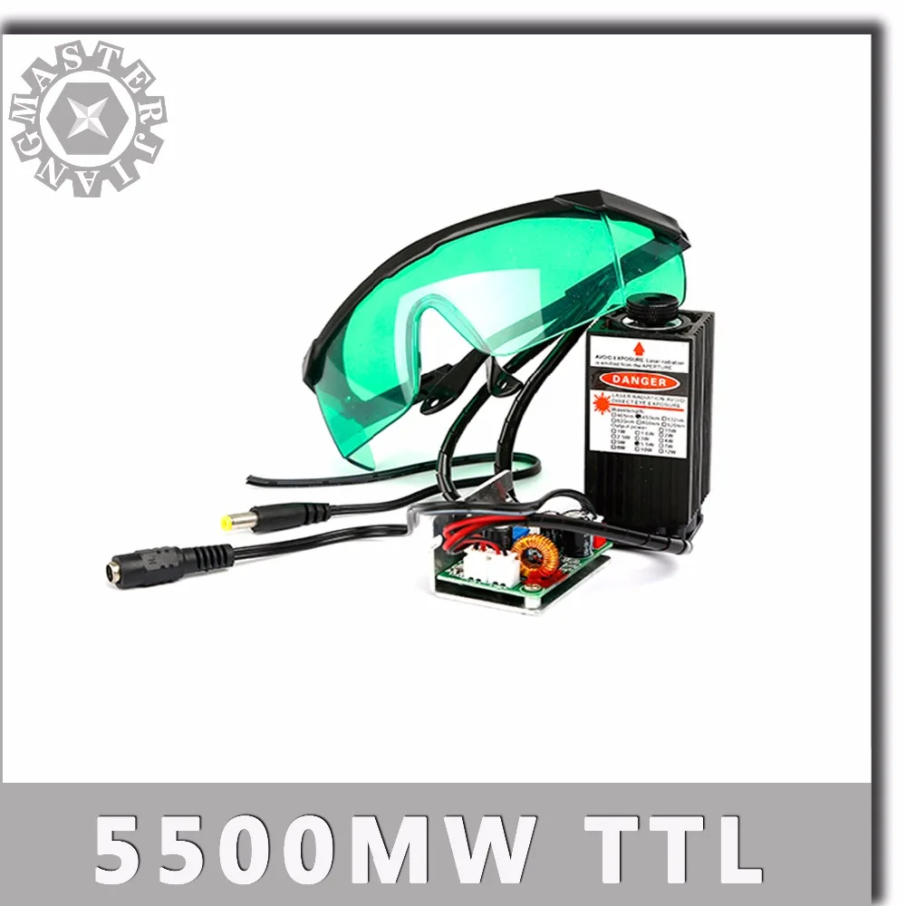 

Laser Engraving Machine Parts 5500mw 450nm blue laser module laser cutting TTL Module 5.5w Laser Tube Diode+ Protective Glasses.