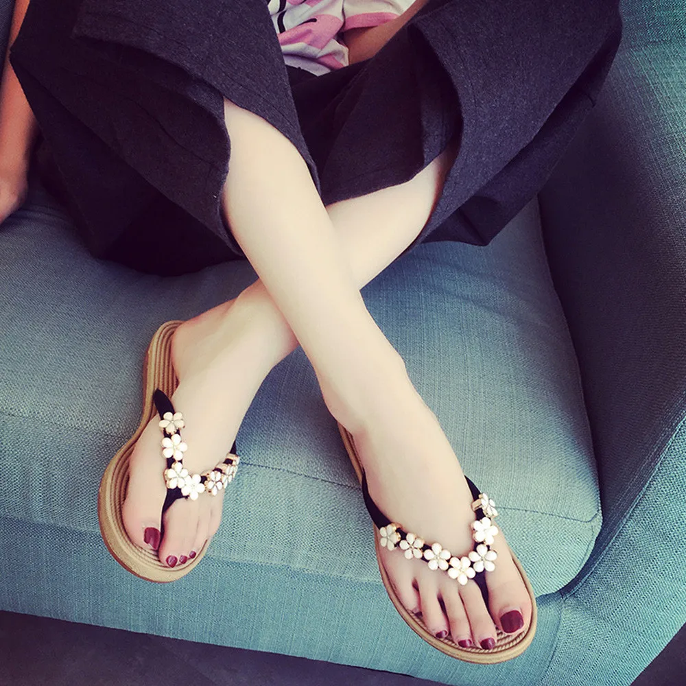 

Comfortable Woman Summer Slippers Women Fashion Solid Color Flower Flip Flops Sandals Slipper Beach shoes sandalias mujer 2019
