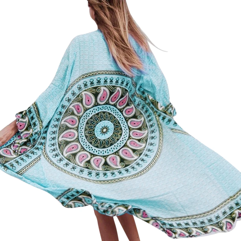 

Pareo cotton blends cover up cardigan beach blouse top anti-UV sunscreen shirt printing half sleeves cover-ups swimsuit swimwear
