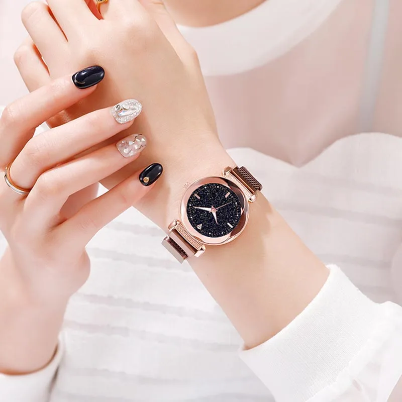

Women Quartz Watch Luminous Dial with Magnetic Buckle Mesh Alloy Band @M23