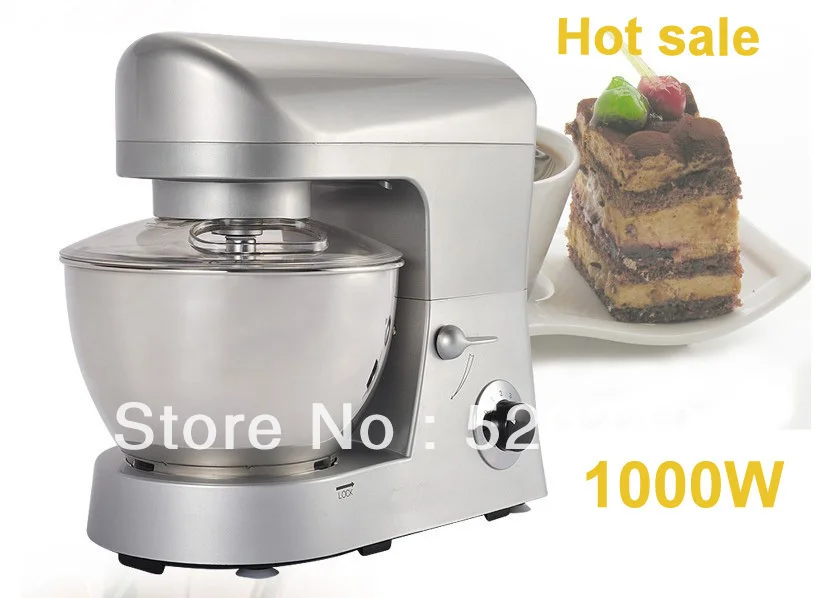 

Fast free shipping ,100% quality guarantee 1000W Multifunction Stand Mixer Dough mixer food mixer machine 5L silver color
