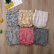 Бирюзовые шорты для новорожденных мальчиков и девочек, полосатые штанишки в клетку с цветочным рисунком, штаны для подгузников, летняя одежда