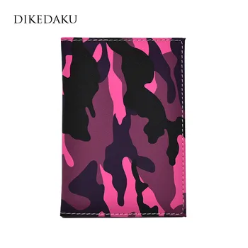 

DIKEDAKU Ladies PU Leather Passport Cover Pink Women Card Holder Fashion Camouflage Cover for Passport Girls Passport Holder New