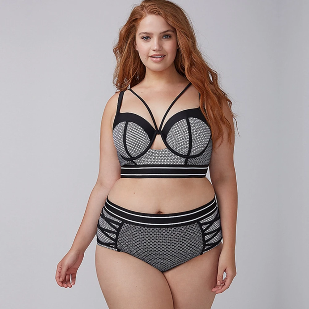 

Plus size bikini high waist push up swimsuit large sizes print swimwear plus size halter swimsuit women cut out bathing suit