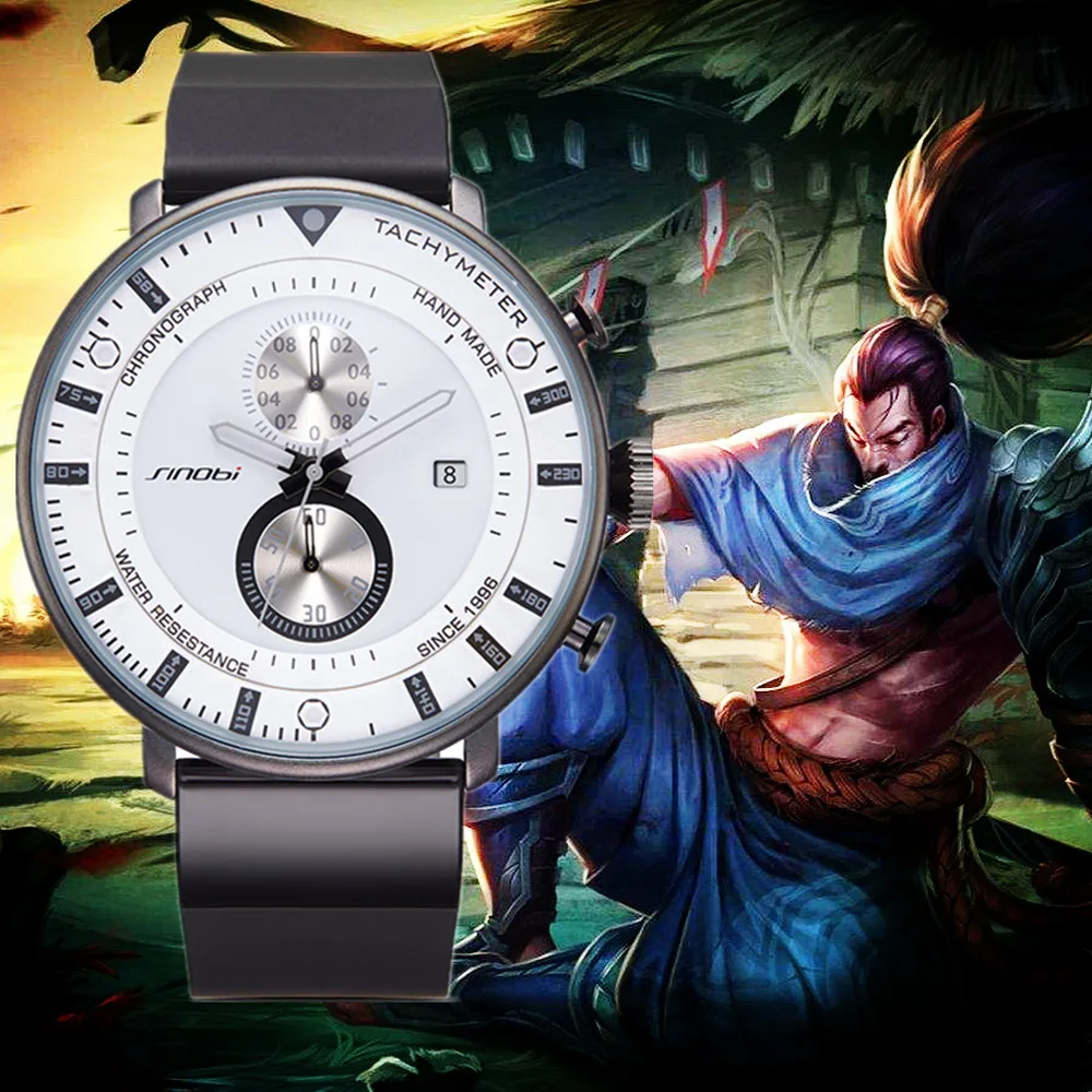 SINOBI Мужские часы хронограф Топ бренд класса люкс ультра тонкие большие циферблатные часы водонепроницаемые резиновые спортивные мужские кварцевые наручные часы