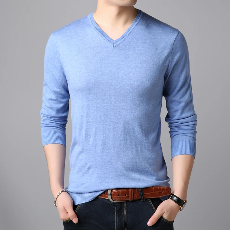

2020 Fashion Brand Sweaters Men's Pullovers V Neck Slim Fit Jumpers Knitwear Solid Color Winter Korean Style Casual Mens Clothes
