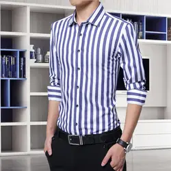 Полосатая рубашка уличная Cemebrities в том же стиле, модная мужская Облегающая рубашка с v-образным вырезом и длинными рукавами, повседневные