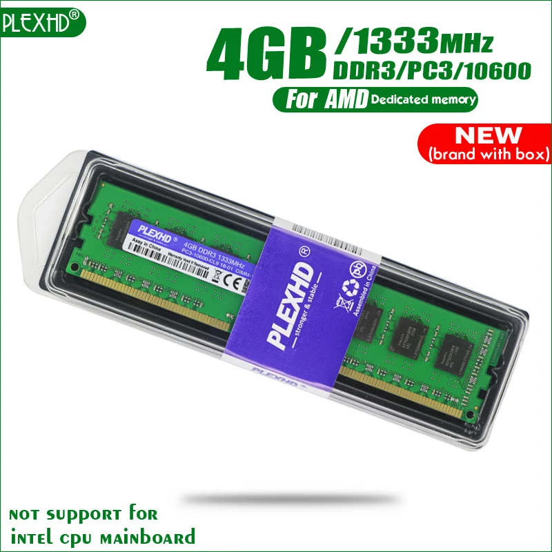 PLEXHD 4 Гб DDR3 PC3-10600 1333 МГц 4G PC3 10600 для настольных ПК Память DIMM ram 240 контакты для системы AMD Высокая совместимость