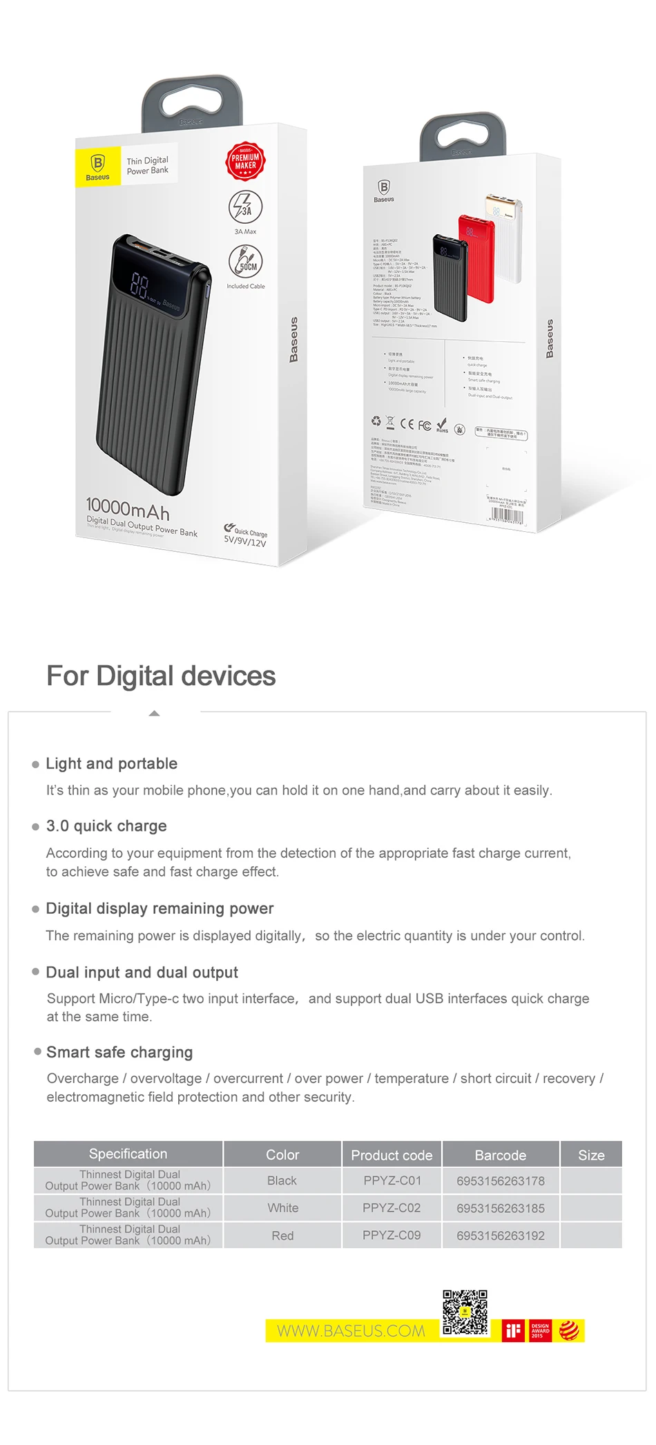 Baseus 10000 мАч Быстрая зарядка 3,0 USB внешний аккумулятор для iPhone X 8 7 6 samsung S7 Edg Xiaomi Внешний аккумулятор зарядное устройство QC3.0