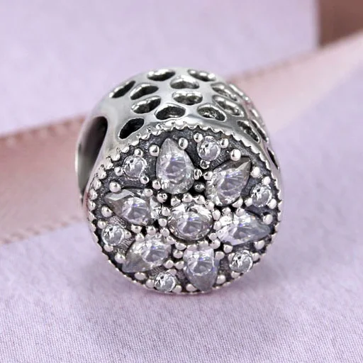 

Authentic 925 Sterling Silver Bead Charm Openwork Heart Radiant Bloom With Crystal Bead Fit Pandora Bracelet Diy Jewelry