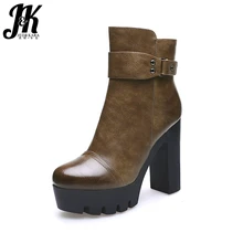 JK/Новинка года; дизайнерские женские ботильоны; обувь на высоком толстом каблуке; женские осенние ботинки на молнии; женская зимняя обувь на платформе с круглым носком