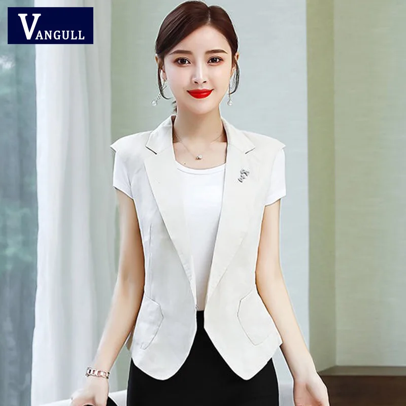 

Vangull Short Vest Women Sleeveless Jacket Female Waistcoat Colete Feminino European Elegant Office Suits White Chalecos Mujer