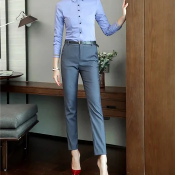 

High Quality Fabric Gray Trendy Skinny Leggings Female Trousers Uniform Styles Office Ladies Pants 2019 Spring Summer Pants