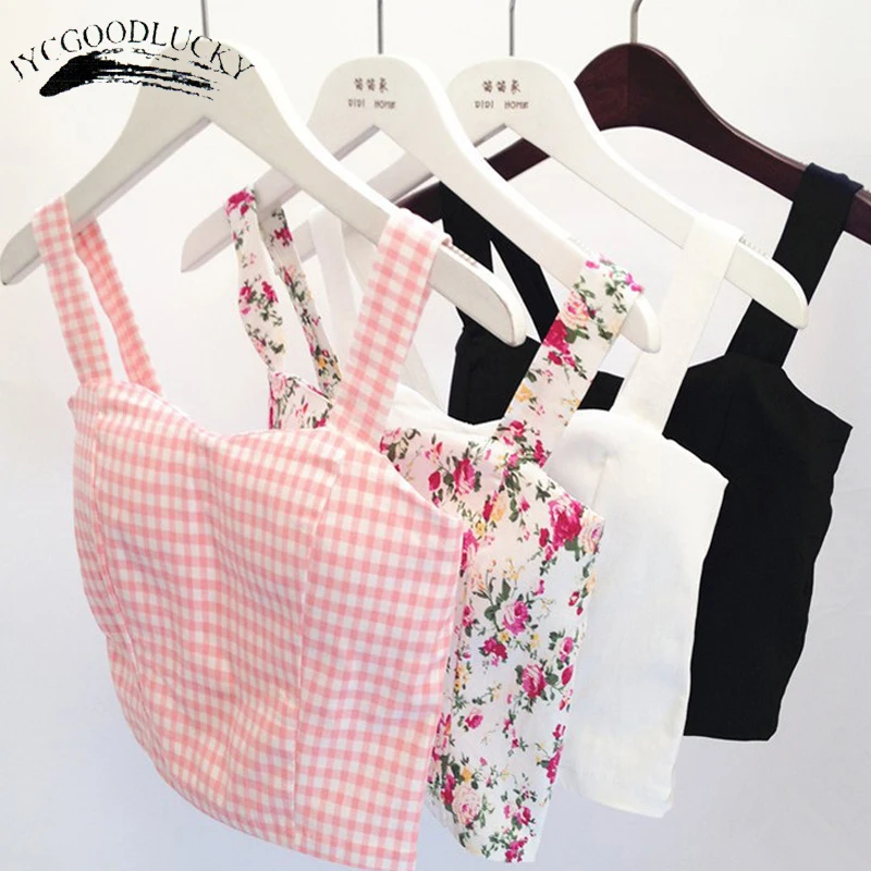 Cute Crop Top Women Elegant White Black Sexy Print Tank Top Strappy Bra Fitness Striped Women