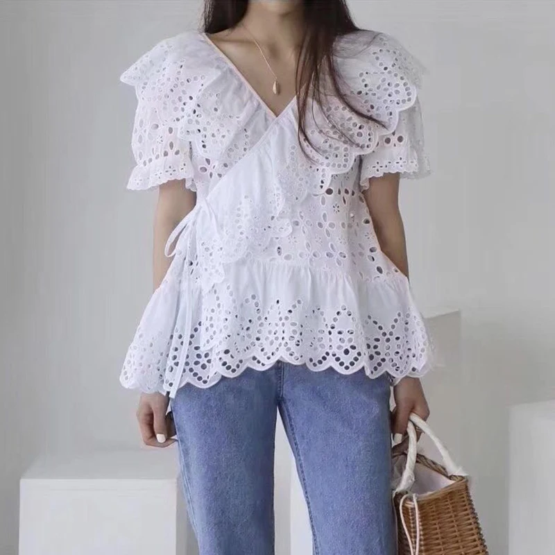 Женская рубашка TWOTWINSTYLE летняя с треугольным вырезом и коротким рукавом| |