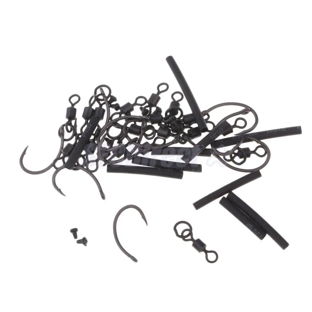 10 Set Carp Fishing Hooks Ready Tied Ronnie Rigs Fishing Hook Link Hair Rigs Swivels for Pop Ups Fishing