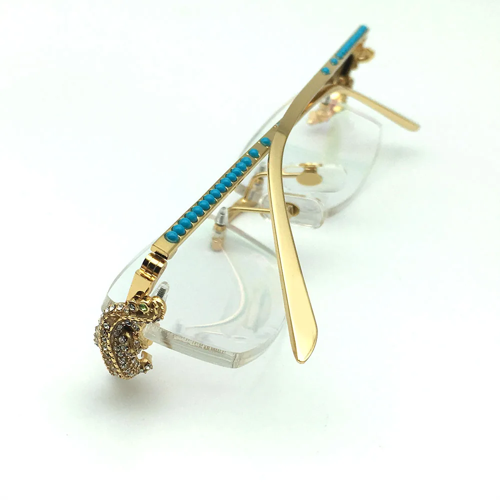 Buy Luxury brand designer golden crocodile Rhinestone frames diamond carter