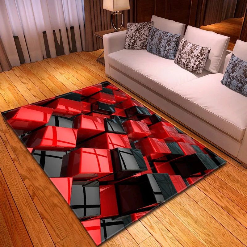 

Black Cool Technology Geometric Square Carpets For The Modern Living Room Kids Rug Burito Blanket Bedside Rug Bedroom Floor Mats