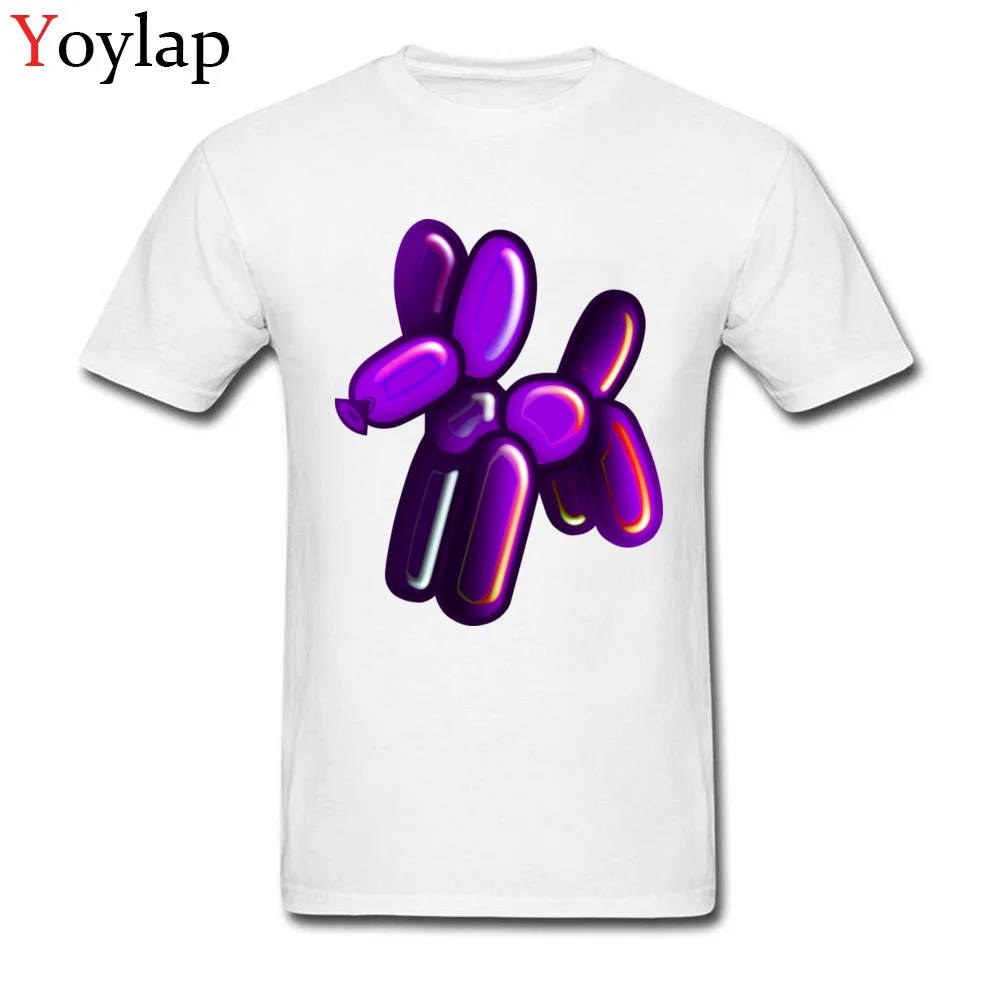 T-Shirt Casual Short Sleeve Newest O-Neck Cotton Fabric Tops Shirt Summer Summer Balloon Animal - Dog (purple) Clothing Shirt for Men white