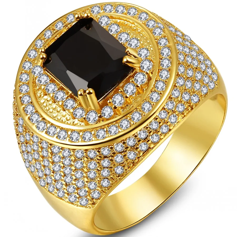 

AAA+ New Fashion Popular Men's 18KT Yellow Gold Filled Engagement shinng Ring with 260pcs small white zircon stones around