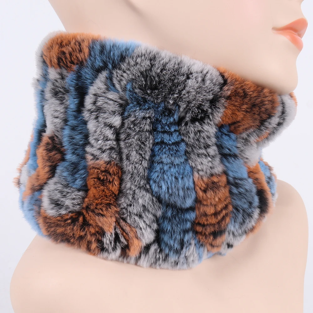 2025 Hot Sell Women Good Elastic Real Fur Scarf Lady Knitted Rex Rabbit Fur Headbands Girls Natural Rex Rabbit Fur Ring Scarves 6